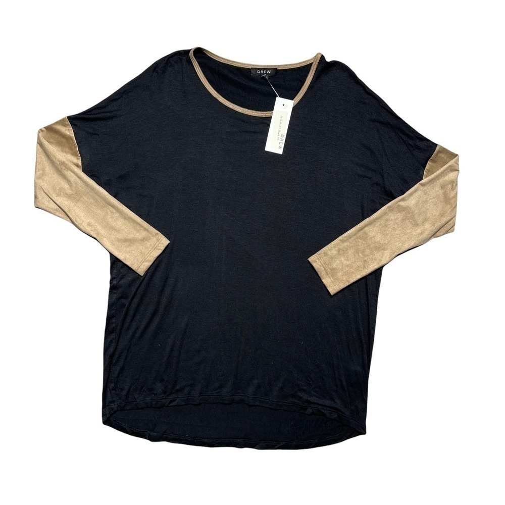 Drew Black & Tan Suede Long Sleeve Tunic Blouse XS